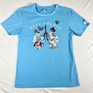 Fifth Loop Deep Breath Graphic Tshirt Floral Lungs Embroidery Butterfly Earth XL